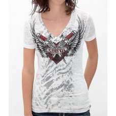 Sinful AFFLICTION Womens T-Shirt TRAGIC Dagger Heart Tattoo